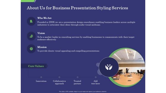 Business Proposal About Us For Business Presentation Styling Services Ppt Pictures Vector PDF