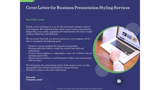 Business Proposal Cover Letter For Business Presentation Styling Services Ppt Summary PDF