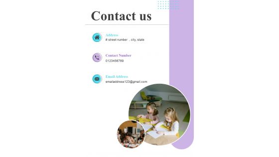 Business Proposal For Child Care Center Contact Us One Pager Sample Example Document