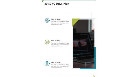 Business Proposal For Successful Workshop Delivery 30 60 90 Days Plan One Pager Sample Example Document