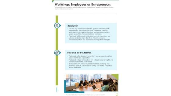 Business Proposal For Successful Workshop Delivery Workshop Employees As Entrepreneurs One Pager Sample Example Document