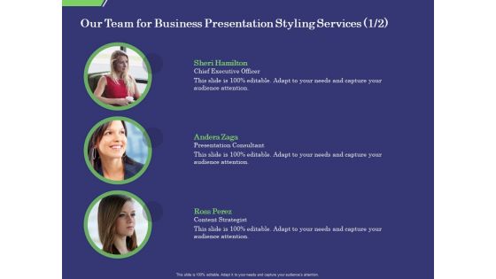 Business Proposal Our Team For Business Presentation Styling Services Ppt Summary Rules PDF