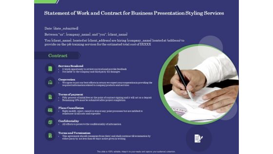 Business Proposal Statement Of Work And Contract For Business Presentation Styling Services Template PDF