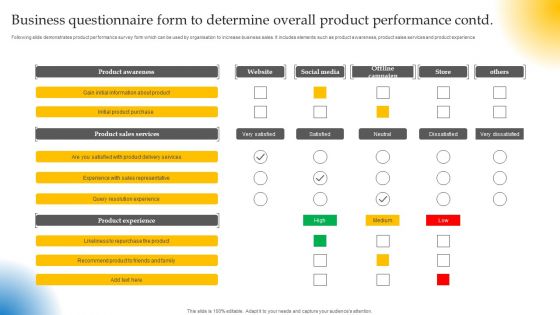 Business Questionnaire Form To Determine Overall Product Performance Survey SS