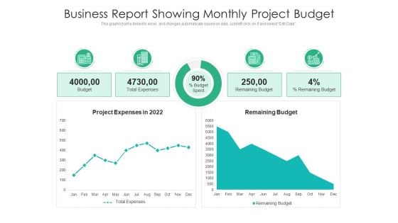 Business Report Showing Monthly Project Budget Ppt PowerPoint Presentation Ideas Graphics Download PDF