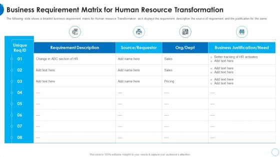 Business Requirement Matrix HR Change Management Tools Formats PDF