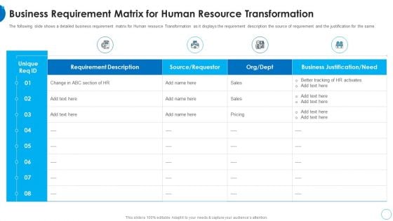 Business Requirement Matrix HR Change Management Tools Formats PDF Business Requirement Matrix HR Change Management Tools Formats PDF