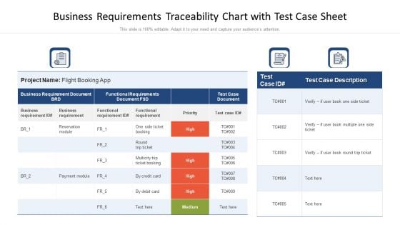 Business Requirements Traceability Chart With Test Case Sheet Ppt Layouts Background PDF