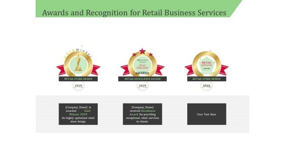 Business Retail Shop Selling Awards And Recognition For Retail Business Services Brochure PDF