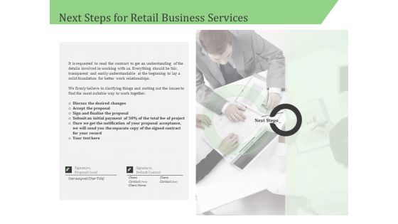 Business Retail Shop Selling Next Steps For Retail Business Services Summary PDF