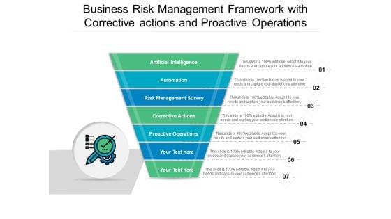 Business Risk Management Framework With Corrective Actions And Proactive Operations Ppt PowerPoint Presentation File Show PDF
