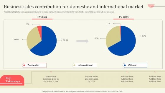 Business Sales Contribution For Domestic And International Market Portrait PDF