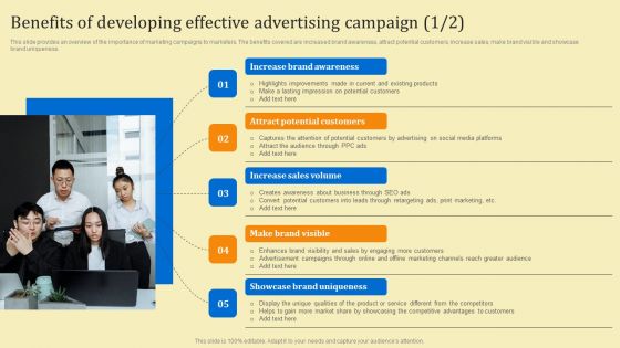 Business Sales Optimization Advertisement Campaign Benefits Of Developing Effective Advertising Campaign Professional PDF