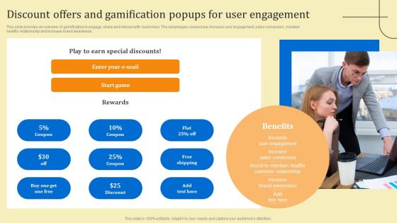 Business Sales Optimization Advertisement Campaign Discount Offers And Gamification Popups For User Engagement Elements PDF