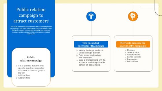 Business Sales Optimization Advertisement Campaign Public Relation Campaign To Attract Customers Designs PDF