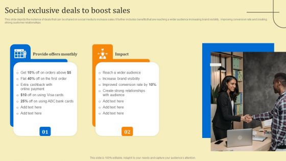 Business Sales Optimization Advertisement Campaign Social Exclusive Deals To Boost Sales Introduction PDF