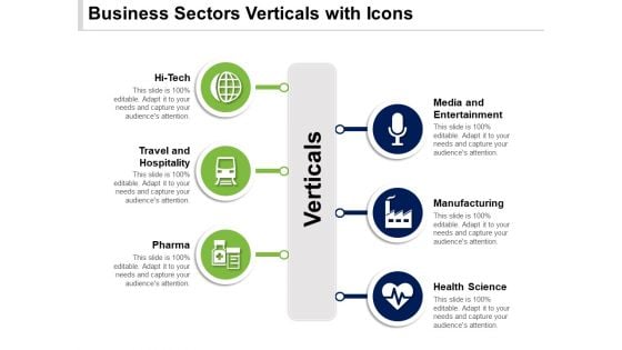 Business Sectors Verticals With Icons Ppt PowerPoint Presentation Visual Aids Pictures PDF