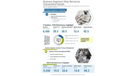 Business Segment Wise Revenue Generated Details One Pager Documents