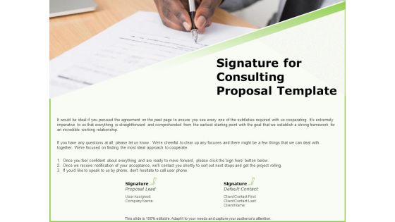 Business Signature For Consulting Proposal Template Ppt Model Deck PDF