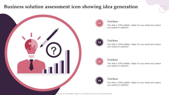 Business Solution Assessment Icon Showing Idea Generation Structure PDF