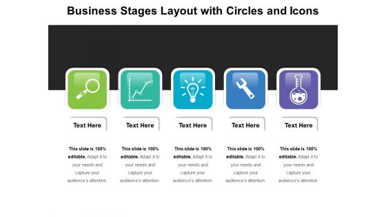 Business Stages Layout With Circles And Icons Ppt PowerPoint Presentation Summary Mockup PDF