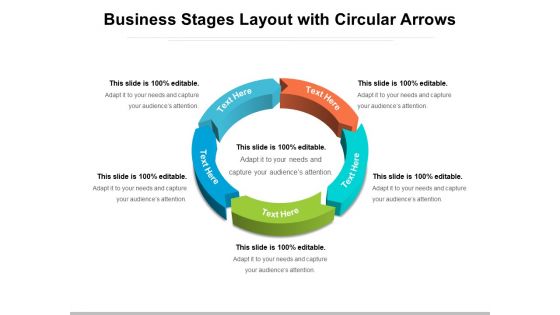 Business Stages Layout With Circular Arrows Ppt PowerPoint Presentation Icon Objects PDF