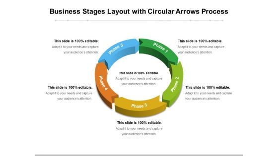 Business Stages Layout With Circular Arrows Process Ppt PowerPoint Presentation Gallery Templates PDF