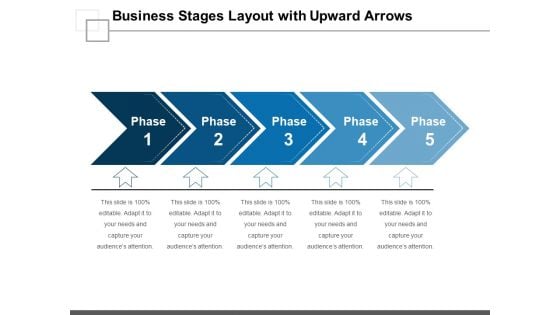 Business Stages Layout With Upward Arrows Ppt PowerPoint Presentation Professional Portfolio PDF