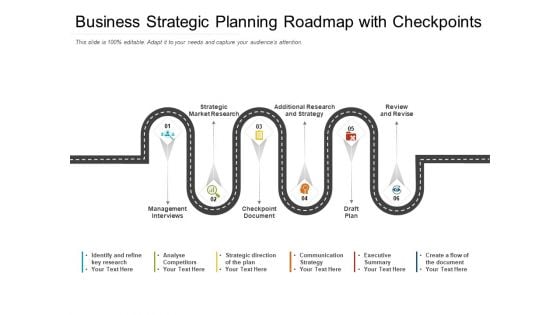 Business Strategic Planning Roadmap With Checkpoints Ppt PowerPoint Presentation Gallery Images PDF