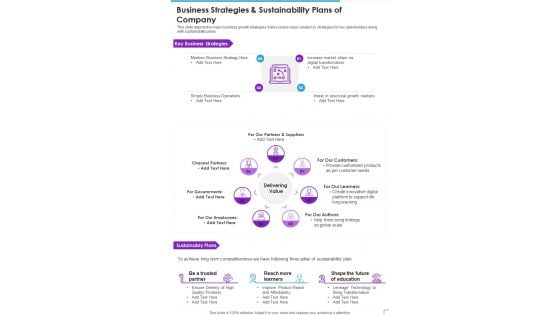 Business Strategies And Sustainability Plans Of Company Template 334 One Pager Documents