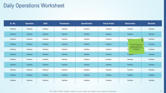 Business Strategy Development Process Daily Operations Worksheet Icons PDF