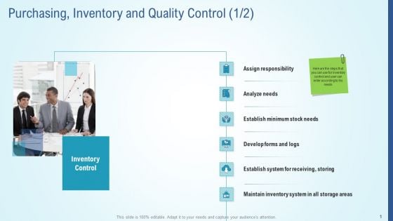 Business Strategy Development Process Purchasing Inventory And Quality Control Icon Demonstration PDF