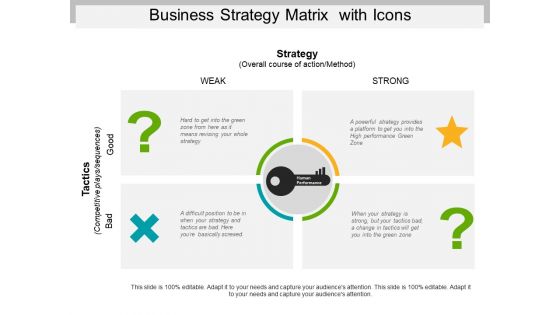 Business Strategy Matrix With Icons Ppt PowerPoint Presentation Gallery Infographic Template PDF