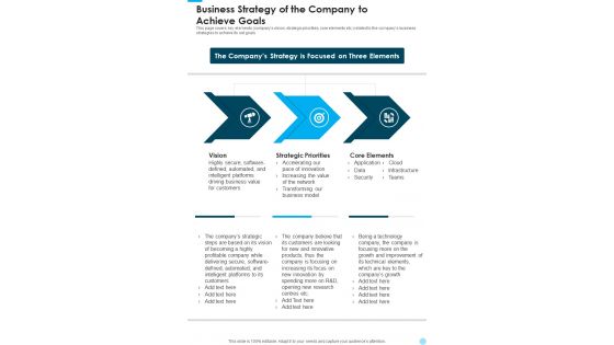 Business Strategy Of The Company To Achieve Goals One Pager Documents