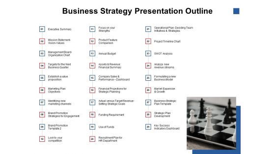 Business Strategy Presentation Outline Ppt PowerPoint Presentation Icon Topics