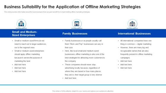 Business Suitability For The Application Of Offline Marketing Strategies Clipart PDF Business Suitability For The Application Of Offline Marketing Strategies Clipart PDF