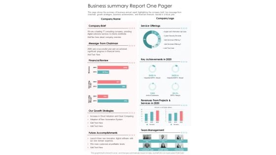 Business Summary Report One Pager One Pager Documents