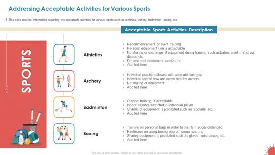 Business Survival Accommodation Addressing Acceptable Activities For Various Sports Designs PDF