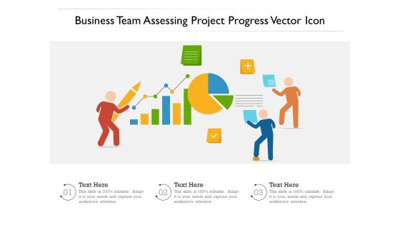 Business Team Assessing Project Progress Vector Icon Ppt PowerPoint Presentation Icon Grid PDF