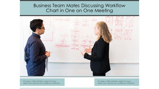 Business Team Mates Discussing Workflow Chart In One On One Meeting Ppt PowerPoint Presentation File Shapes PDF