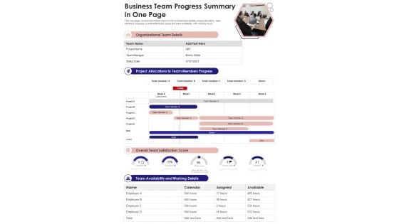 Business Team Progress Summary In One Page PDF Document PPT Template Business Team Progress Summary In One Page PDF Document PPT Template