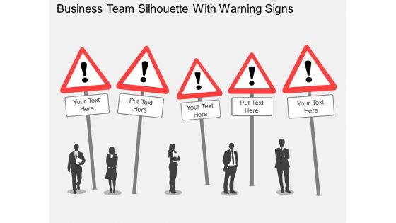Business Team Silhouette With Warning Signs Powerpoint Templates