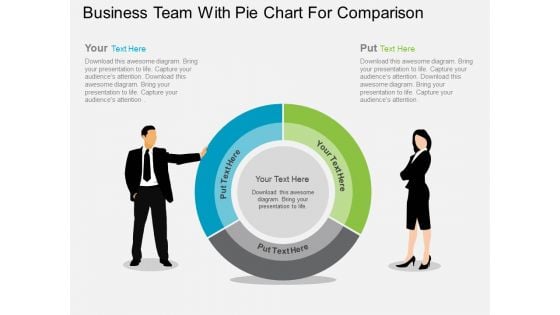 Business Team With Pie Chart For Comparison Powerpoint Template