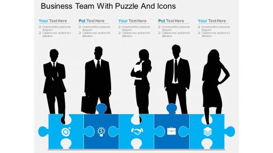 Business Team With Puzzle And Icons Powerpoint Template