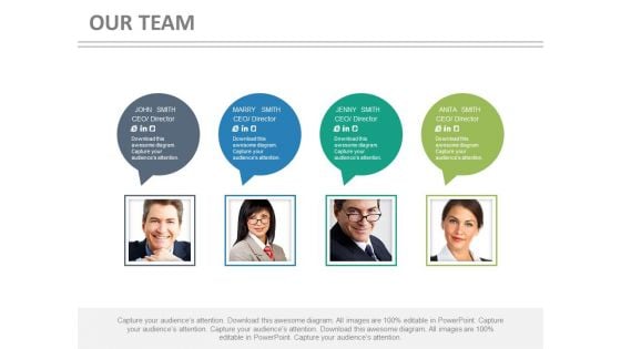 Business Team With Speech Bubbles For Communication Powerpoint Slides