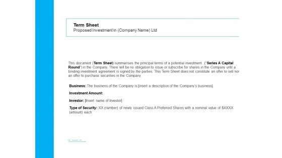 Business Term Sheet Term Sheet Proposed Investment In Company Name Ltd Ppt File Good PDF