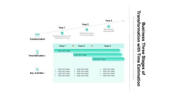 Business Three Stages Of Transformation With Time Estimation Ppt PowerPoint Presentation Ideas Aids PDF