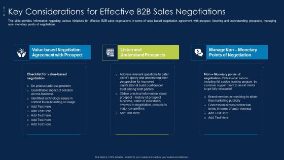 Business To Business Account Key Considerations For Effective B2B Sales Negotiations Clipart PDF