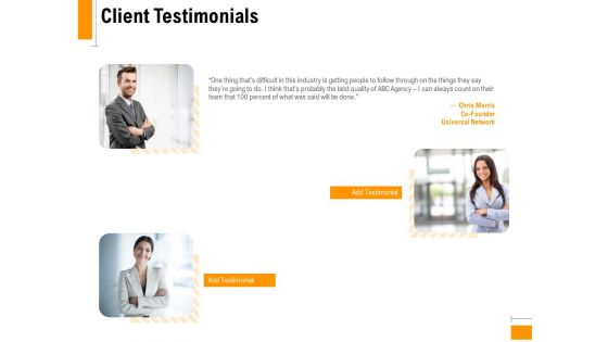 Business To Business Advertising Proposal Client Testimonials Introduction PDF