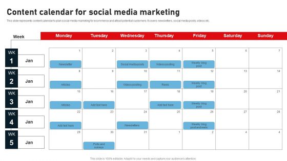 Business To Business Digital Channel Management Content Calendar For Social Media Marketing Designs PDF